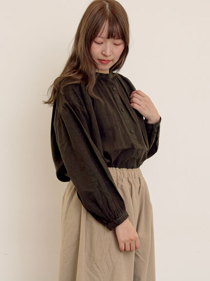 【Cross×Linen】ギャザーブラウス（チャコールグレー/ピンク/ベージュ/ブルー/キナリ）｜Samansa Mos2（サマンサ モスモス）通販