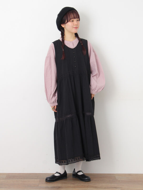 セール】 【Cross×Linen】ギャザーブラウス（チャコールグレー/ピンク