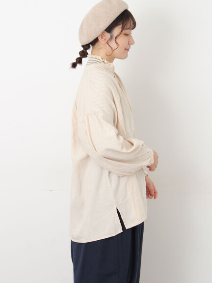 【Cross×Linen】ギャザーブラウス（チャコールグレー/ピンク/ベージュ/ブルー/キナリ）｜Samansa Mos2（サマンサ モスモス）通販