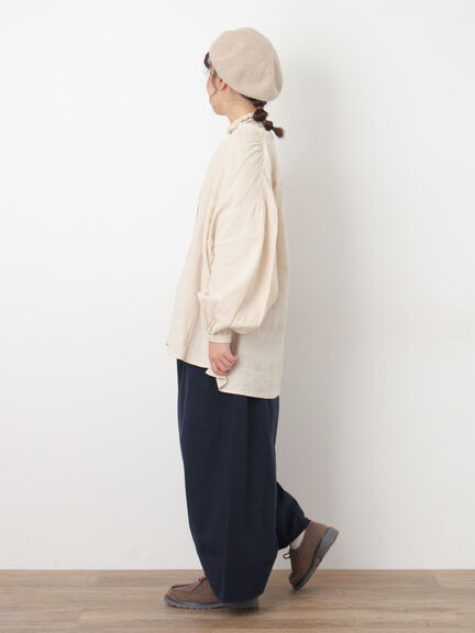 【Cross×Linen】ギャザーブラウス（チャコールグレー/ピンク/ベージュ/ブルー/キナリ）｜Samansa Mos2（サマンサ モスモス）通販