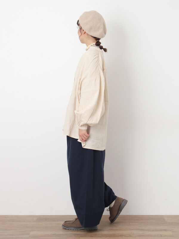 セール】 【Cross×Linen】ギャザーブラウス（チャコールグレー/ピンク