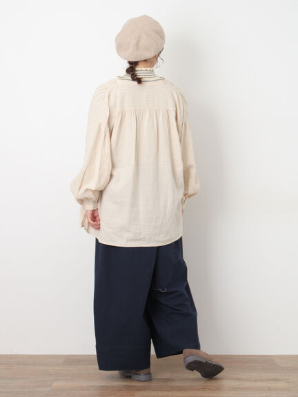 【Cross×Linen】ギャザーブラウス（チャコールグレー/ピンク/ベージュ/ブルー/キナリ）｜Samansa Mos2（サマンサ モスモス）通販