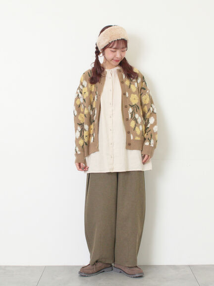 【Cross×Linen】ギャザーブラウス（チャコールグレー/ピンク/ベージュ/ブルー/キナリ）｜Samansa Mos2（サマンサ モスモス）通販