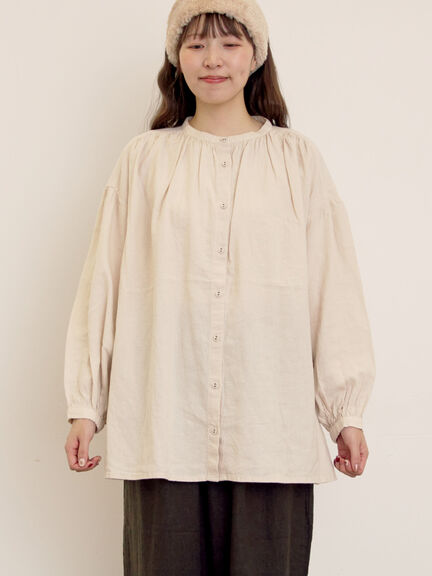 【Cross×Linen】ギャザーブラウス（チャコールグレー/ピンク/ベージュ/ブルー/キナリ）｜Samansa Mos2（サマンサ モスモス）通販