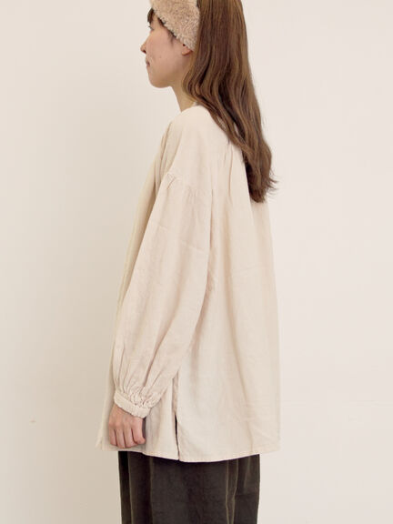 【Cross×Linen】ギャザーブラウス（チャコールグレー/ピンク/ベージュ/ブルー/キナリ）｜Samansa Mos2（サマンサ モスモス）通販