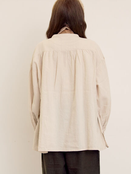 【Cross×Linen】ギャザーブラウス（チャコールグレー/ピンク/ベージュ/ブルー/キナリ）｜Samansa Mos2（サマンサ モスモス）通販