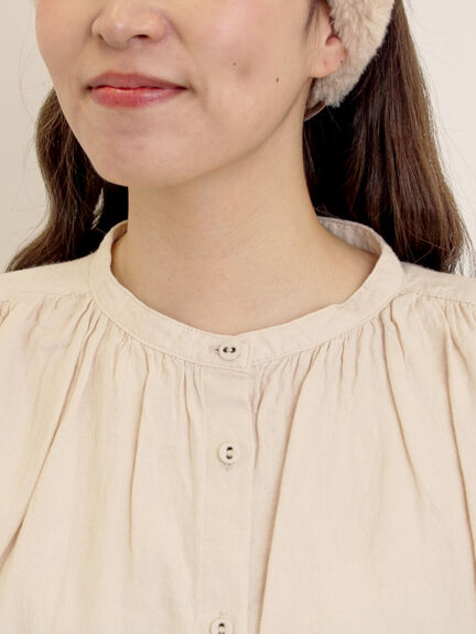 【Cross×Linen】ギャザーブラウス（チャコールグレー/ピンク/ベージュ/ブルー/キナリ）｜Samansa Mos2（サマンサ モスモス）通販