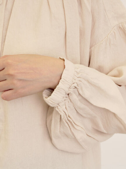 【Cross×Linen】ギャザーブラウス（チャコールグレー/ピンク/ベージュ/ブルー/キナリ）｜Samansa Mos2（サマンサ モスモス）通販