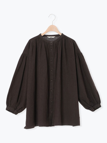 【Cross×Linen】ギャザーブラウス（チャコールグレー/ピンク/ベージュ/ブルー/キナリ）｜Samansa Mos2（サマンサ モスモス）通販