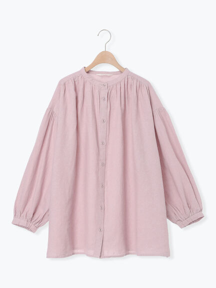 【Cross×Linen】ギャザーブラウス（チャコールグレー/ピンク/ベージュ/ブルー/キナリ）｜Samansa Mos2（サマンサ モスモス）通販