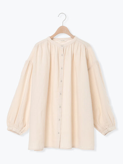 【Cross×Linen】ギャザーブラウス（チャコールグレー/ピンク/ベージュ/ブルー/キナリ）｜Samansa Mos2（サマンサ モスモス）通販