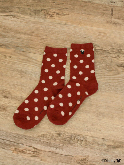 Disney】ミッキーマウス/ドット柄ソックス（ブラック/ボルドー