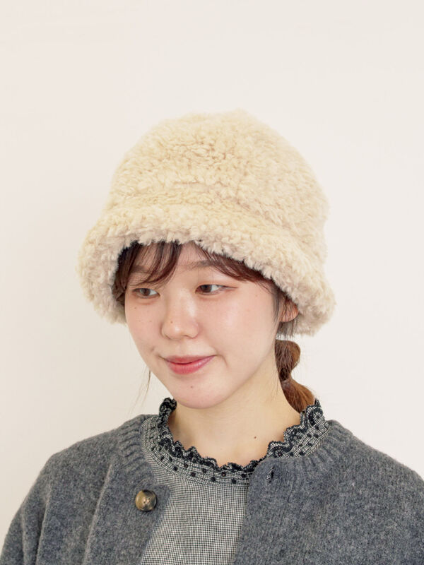 セール】 【消臭効果/2WAY】リボン付ボアハット（ベージュ/ブラウン