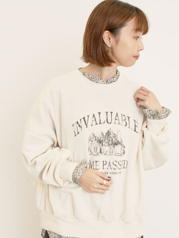 セール】 プリントゆるスウェット（グレー/チャコールグレー/キャメル