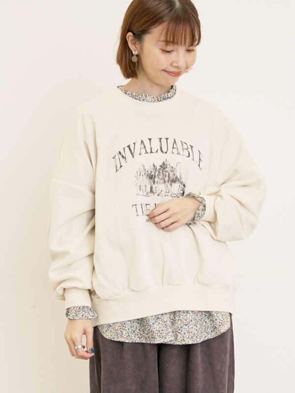 セール】 プリントゆるスウェット（グレー/チャコールグレー/キャメル