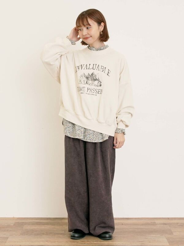 セール】 プリントゆるスウェット（グレー/チャコールグレー/キャメル