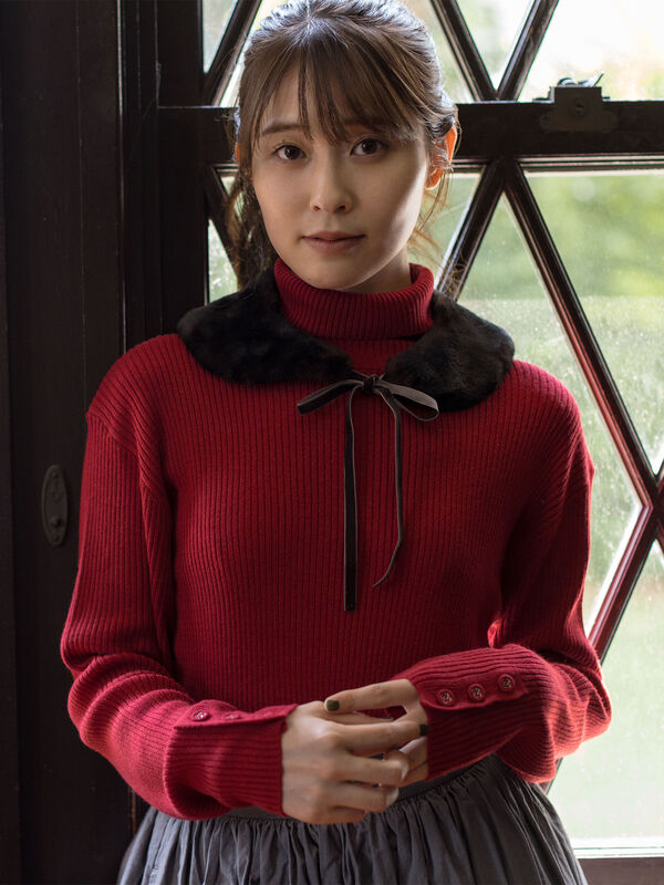 【ゆべし×Samansa Mos2】ティペット付リブニット（ブラック/レッド/ベージュ/キャメル）｜Samansa Mos2（サマンサ モスモス）通販