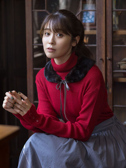 【ゆべし×Samansa Mos2】ティペット付リブニット（ブラック/レッド/ベージュ/キャメル）｜Samansa Mos2（サマンサ モスモス）通販