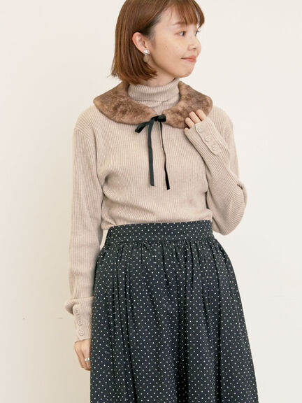 【ゆべし×Samansa Mos2】ティペット付リブニット（ブラック/レッド/ベージュ/キャメル）｜Samansa Mos2（サマンサ モスモス）通販