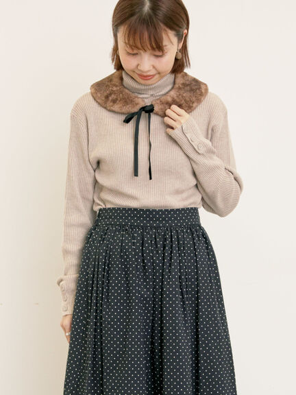 【ゆべし×Samansa Mos2】ティペット付リブニット（ブラック/レッド/ベージュ/キャメル）｜Samansa Mos2（サマンサ モスモス）通販