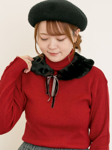 【ゆべし×Samansa Mos2】ティペット付リブニット（ブラック/レッド/ベージュ/キャメル）｜Samansa Mos2（サマンサ モスモス）通販