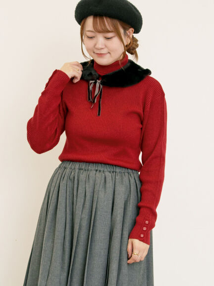 【ゆべし×Samansa Mos2】ティペット付リブニット（ブラック/レッド/ベージュ/キャメル）｜Samansa Mos2（サマンサ モスモス）通販