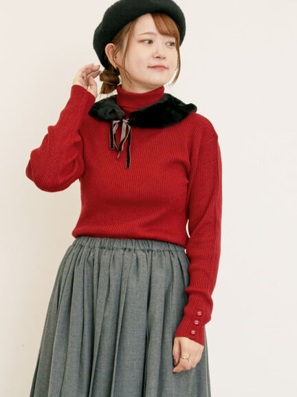 【ゆべし×Samansa Mos2】ティペット付リブニット（ブラック/レッド/ベージュ/キャメル）｜Samansa Mos2（サマンサ モスモス）通販