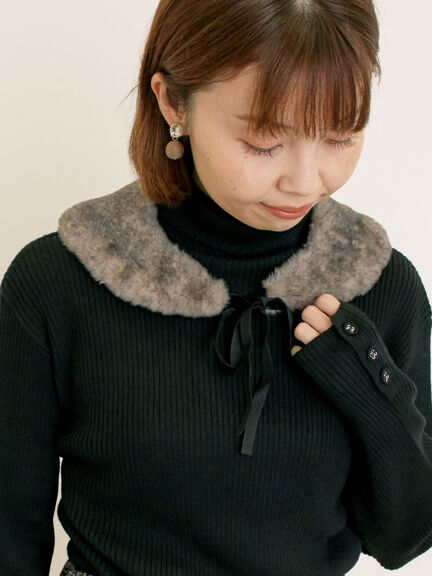 【ゆべし×Samansa Mos2】ティペット付リブニット（ブラック/レッド/ベージュ/キャメル）｜Samansa Mos2（サマンサ モスモス）通販