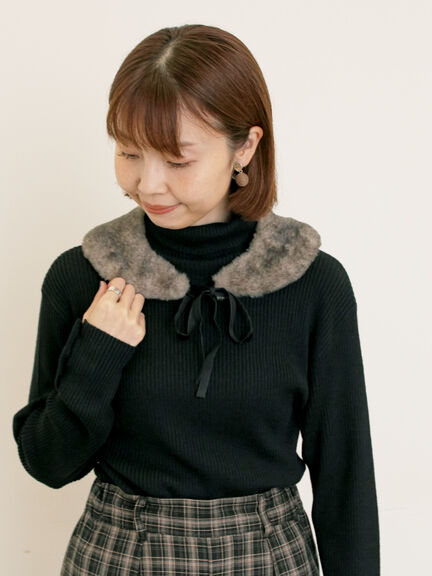 【ゆべし×Samansa Mos2】ティペット付リブニット（ブラック/レッド/ベージュ/キャメル）｜Samansa Mos2（サマンサ モスモス）通販