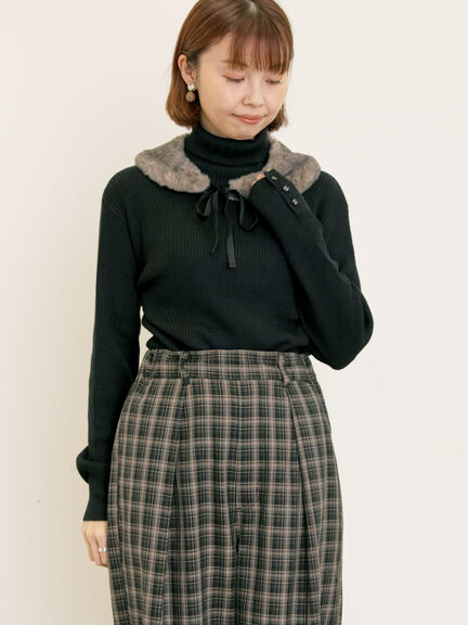 【ゆべし×Samansa Mos2】ティペット付リブニット（ブラック/レッド/ベージュ/キャメル）｜Samansa Mos2（サマンサ モスモス）通販