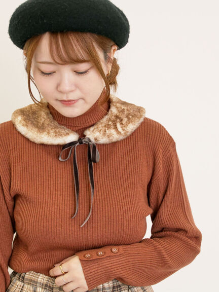 【ゆべし×Samansa Mos2】ティペット付リブニット（ブラック/レッド/ベージュ/キャメル）｜Samansa Mos2（サマンサ モスモス）通販