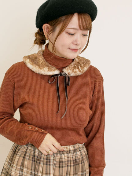 【ゆべし×Samansa Mos2】ティペット付リブニット（ブラック/レッド/ベージュ/キャメル）｜Samansa Mos2（サマンサ モスモス）通販