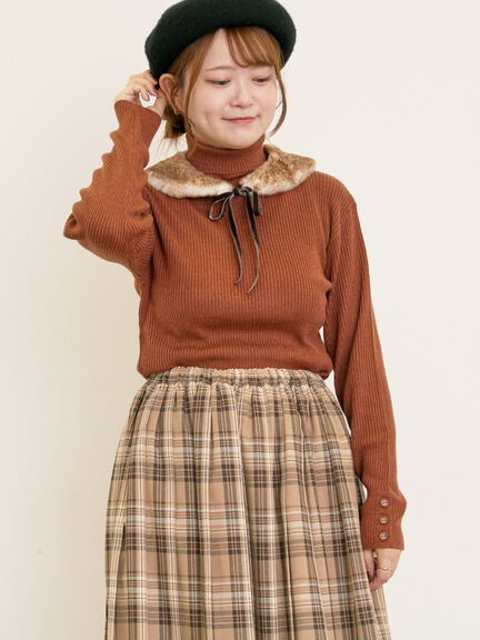 【ゆべし×Samansa Mos2】ティペット付リブニット（ブラック/レッド/ベージュ/キャメル）｜Samansa Mos2（サマンサ モスモス）通販