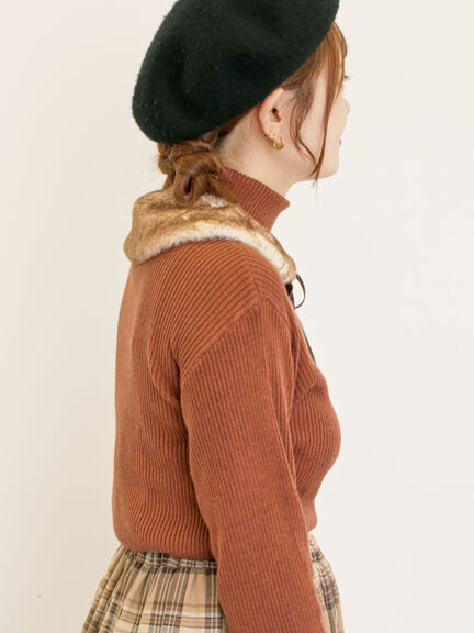 【ゆべし×Samansa Mos2】ティペット付リブニット（ブラック/レッド/ベージュ/キャメル）｜Samansa Mos2（サマンサ モスモス）通販