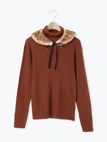 【ゆべし×Samansa Mos2】ティペット付リブニット（ブラック/レッド/ベージュ/キャメル）｜Samansa Mos2（サマンサ モスモス）通販