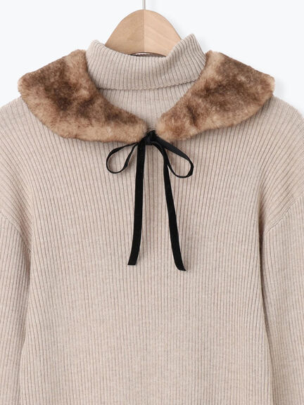 【ゆべし×Samansa Mos2】ティペット付リブニット（ブラック/レッド/ベージュ/キャメル）｜Samansa Mos2（サマンサ モスモス）通販