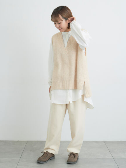 【帯電防止】ウール混テーパードパンツ《M/Lサイズ》（チャコールグレー/モカ/カーキ/キナリ）｜Samansa Mos2（サマンサ モスモス）通販