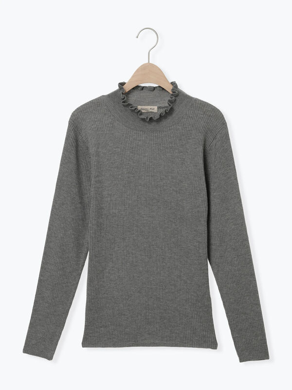 【マシンウォッシャブル】リブフリルタートルネックニット（チャコールグレー）｜Samansa Mos2（サマンサ モスモス）通販