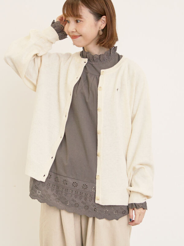 刺繍入りパフスリーブカーディガン（グレー/レッド/モカ/グリーン/ブルー/キナリ）｜Samansa Mos2（サマンサ モスモス）通販
