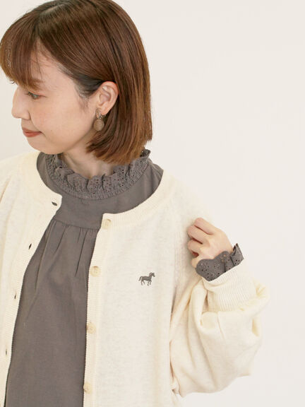 刺繍入りパフスリーブカーディガン（グレー/レッド/モカ/グリーン/ブルー/キナリ）｜Samansa Mos2（サマンサ モスモス）通販