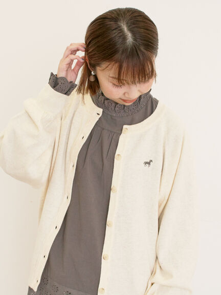 刺繍入りパフスリーブカーディガン（グレー/レッド/モカ/グリーン/ブルー/キナリ）｜Samansa Mos2（サマンサ モスモス）通販