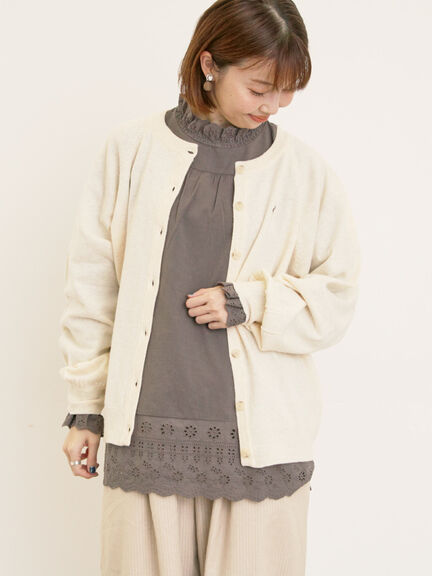 刺繍入りパフスリーブカーディガン（グレー/レッド/モカ/グリーン/ブルー/キナリ）｜Samansa Mos2（サマンサ モスモス）通販