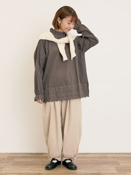 刺繍入りパフスリーブカーディガン（グレー/レッド/モカ/グリーン/ブルー/キナリ）｜Samansa Mos2（サマンサ モスモス）通販