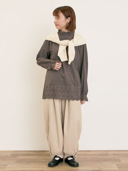 刺繍入りパフスリーブカーディガン（グレー/レッド/モカ/グリーン/ブルー/キナリ）｜Samansa Mos2（サマンサ モスモス）通販