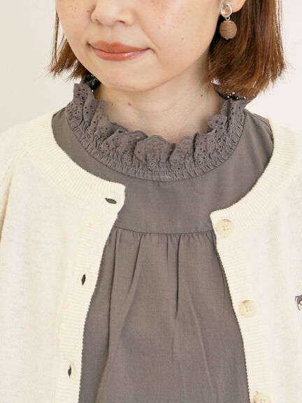 刺繍入りパフスリーブカーディガン（グレー/レッド/モカ/グリーン/ブルー/キナリ）｜Samansa Mos2（サマンサ モスモス）通販