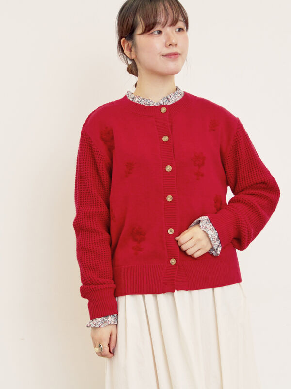セール】 ◎刺繍カーディガン（グレー/チャコールグレー/レッド
