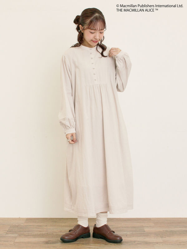 Alice×Samansa Mos2】スタンドネック裾タックワンピ（ベージュ