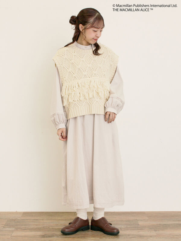 Alice×Samansa Mos2】スタンドネック裾タックワンピ（ベージュ