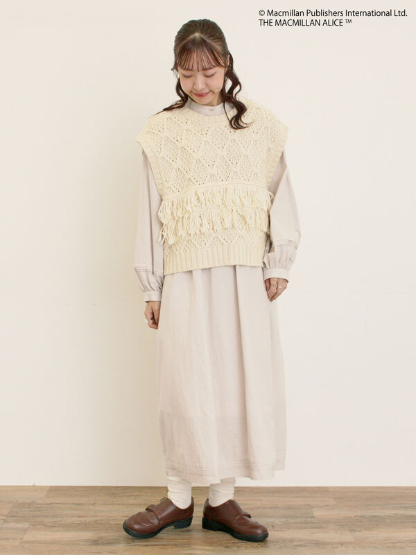 Alice×Samansa Mos2】スタンドネック裾タックワンピ（ベージュ