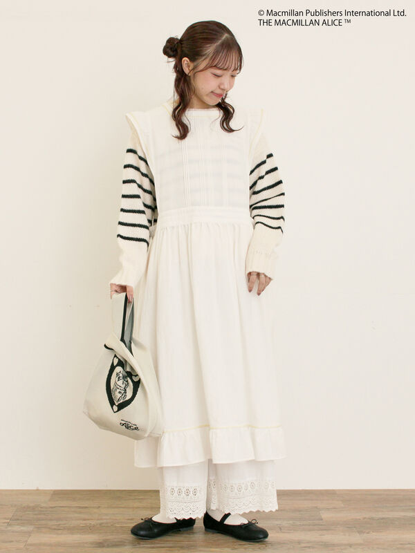 Alice×Samansa Mos2】配色エプロンワンピース（オフホワイト/ブラック